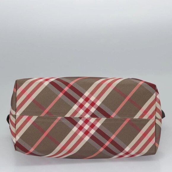 BURBERRY Nova Check Blue Label Hand Bag Nylon Red Brown Auth - Picture 10 of 16